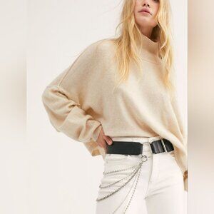 Free People So Low So High Cashmere Oversized Boxy Sweater Beige Size S